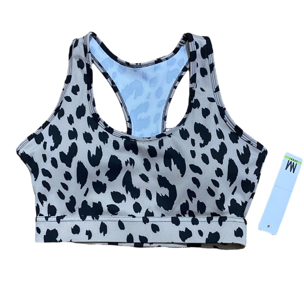 Nicole Miller Sport Women's Cut-Out Racerback Activewear Animal Print Sports Bra